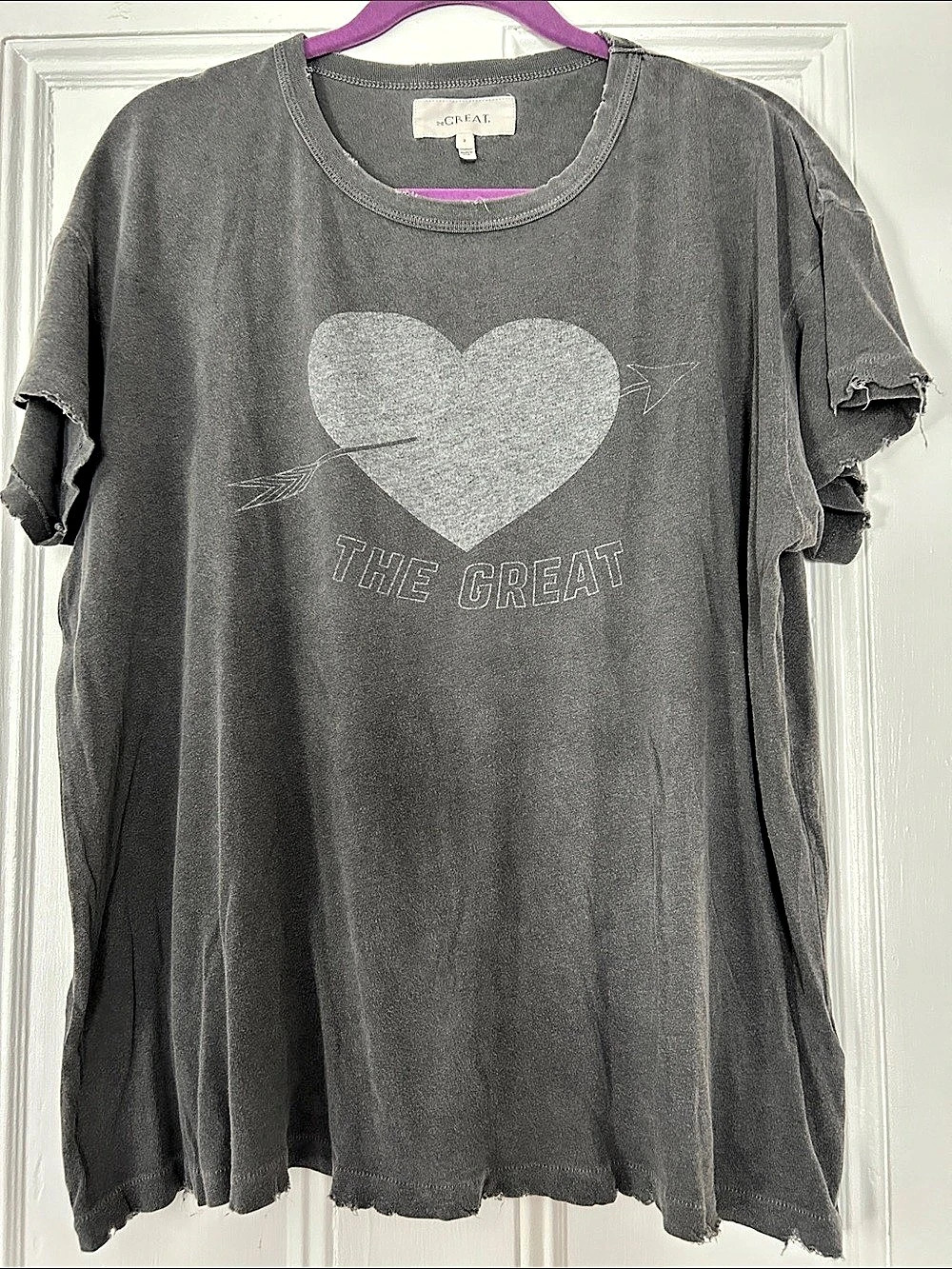 The Great. The Boxy Crew Heart Tee. Gray Size 3